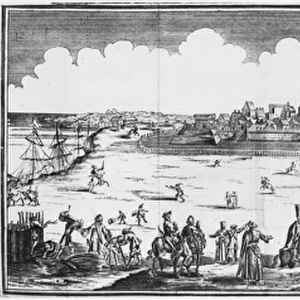 The Russian army besieging Narva in 1700 (engraving) (b / w photo)