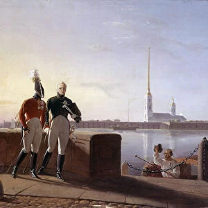 The Russian Tsar Alexander I (1777-1825) and his brother Constantine on the edge of the Neva Painting by Kil (19th century) Hermitage Museum, Saint Petersburg
