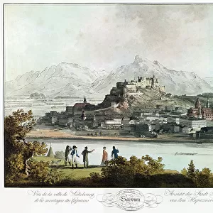 Salzburg view from the mountains of Capucins, 1802 (engraving)