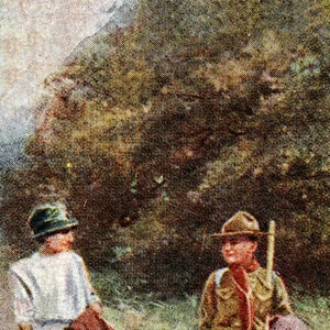 A Scout Helps Others, 1929 (colour litho)