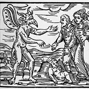 The sorcerers presenting a child to the devil - "Compendium Maleficarum"