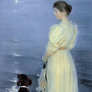 Summer Evening at Skagen, the Artists Wife with a Dog on the Beach, 1892