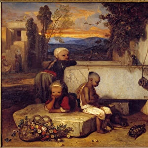 Turkish Children Playing with a Turtle Painting by Alexandre Gabriel Decamps (1803-1860