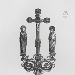 Victoria And Albert Museum: Rood-Cross in silver parcel-gilt, with quatre-foils of enamel and figures of the Virgin and St John, German, early part of 11th century (engraving)