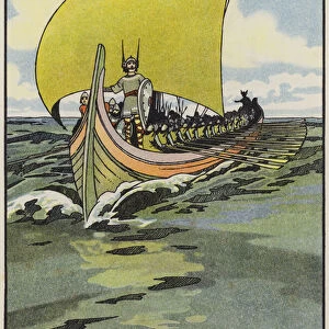 A Viking Ship (colour litho)