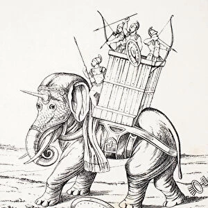 War elephant in combat, from L Histoire Universelle Ancienne et Moderne, published