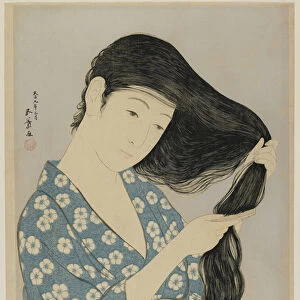 Woman Combing Her Hair, Taisho era, March 1920 (colour woodblock print)
