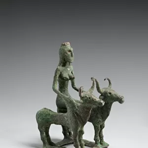 Woman Riding Two Brahman Bulls, 2000-1750 B. C. (bronze)