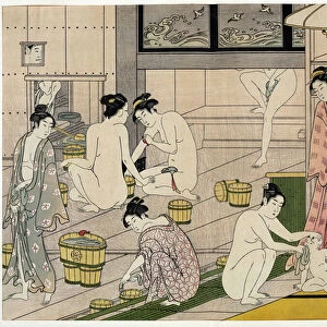 Women in a public bath. Japanese print by Torii Kiyonaga (1752-1815), circa 1785