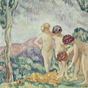 Young Girls Playing with a Lion Cub, c. 1905-06 (oil on canvas)