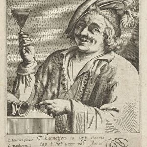 cheerful drinker Smiling man wine glass empty jug