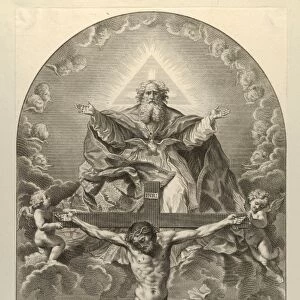 Drawings Prints, Print, Holy Trinity, Christ, cross, flanked, two, angels, Spirit