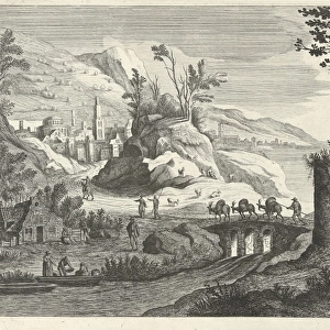 Italian landscape with a city, Willem van de Lande, Adriaen van Nieulandt (I), 1635