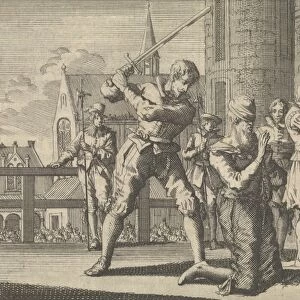 Johan van Barneveld decapitated, 1619, Jan Luyken, Pieter van der Aa (I), 1698