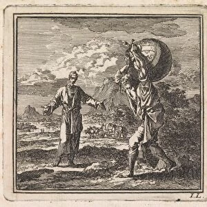 Man carries the world on his back, Jan Luyken, wed. Pieter Arentsz & Cornelis van der Sys