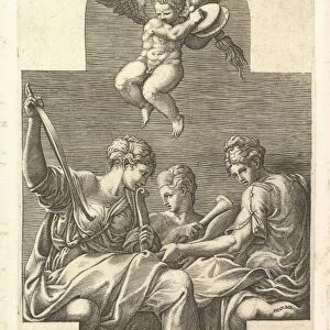 Three Muses Putto Cymbals cruciform composition