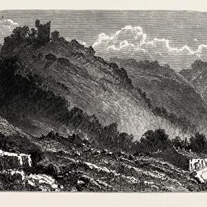 Peveril Castle, also Castleton Castle or Peak Castle, overlooking the village of