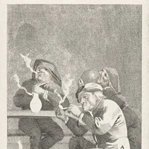 Four smoking drinking men table stimulating drinks