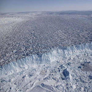 Aerial view of the front of the Sermeq Kujalleq Glacier, Greenland