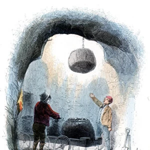 Coal mining: sending baskets (corves) of coal to the surface of a mine, 1852