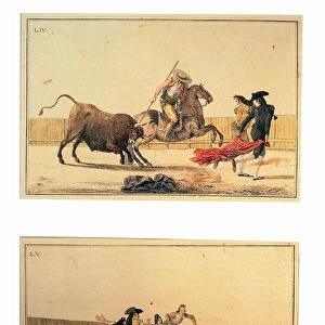 Colored Engravings by Antonio Carnicero, Plate VIII, Suerte de Banderillas, Plate IX