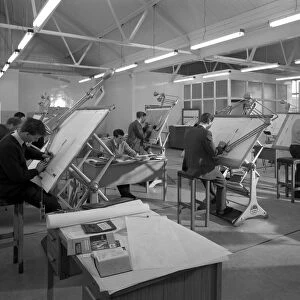 Drawing office at a Sheffield steel foundry, Edgar Allens, 1964. Artist: Michael Walters