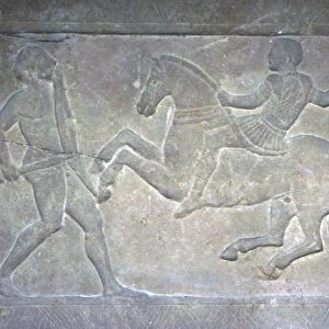 Etruscan Stela Detail, Combat between horseman and foot-soldier, c4th century BC