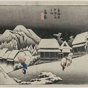 Evening Snow at Kambara (number sixteen of the series Fifty-three Stations of the Tokaido), 1833. Creator: Ando Hiroshige (Japanese, 1797-1858)