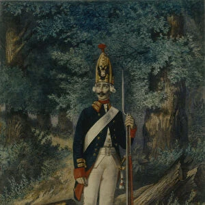 Grenadier of the Preobrazhensky Regiment in 1800, 1840s. Artist: Belousov, Lev Alexandrovich (1806-1864)