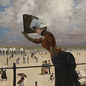 Lady on the walkway of a seaside resort, 1883