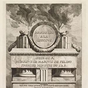 Mascarade a la Grecque: Dedication Page, 1771. Creator: Benigno Bossi (Italian, 1727-1792)