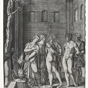 Orestes and Pylades brought to Iphigenia for Sacrifice, 1514 / 1536. Creator: Agostino Musi (Italian