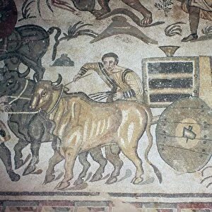 Roman mosaic of a bullock cart, 3rd century