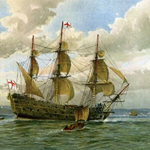 Royal Navy battle ship, c1650 (c1890-c1893). Artist: William Frederick Mitchell