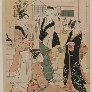 Women Visiting a Tea Stall on the Precincts of a Temple, early 1790s. Creator: Ch?bunsai Eishi