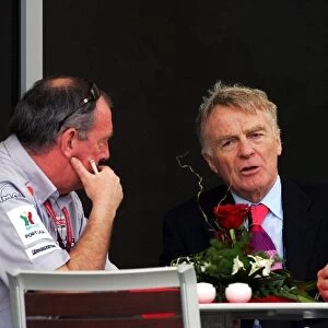 Formula One World Championship: Ian Phillips Dallara Consultant with Max Mosley FIA President and Dr Colin Kolles MF1 Racing Managing Director