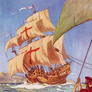 Christopher Columbus Leaves The Coast Of Spain In His Flag Ship The Santa Maria On His First Voyage To The New World, 1492. Christopher Columbus C. 1451 To 1506. Italian Navigator, Colonizer And Explorer. From The Great Explorers Columbus And Vasco Da Gama