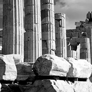 Mono Piles Of Stones Before Ruined Parthenon; Athens, Attica, Greece