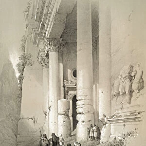 Temple Called El Khasne. Petra. After a work by Scottish artist David Roberts, 1796-1864 and Belgian lithographer Louis Haghe, 1806-1885