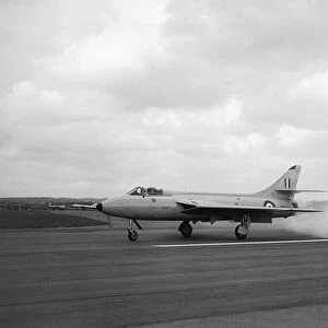 Aircraft Hawker Hunter demonstrating reverse thrust braking at the SBAC Farnborough Air
