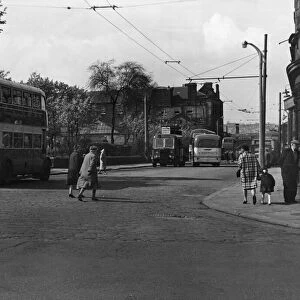 Buses on Lord Street, seen from Kirkgate, Huddersfield Circa June 1965