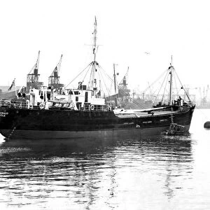 The Cyprian Coast leaves Clelands yard, Willington Quay for trials in 1956