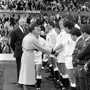 England v Japan Tickenham 11th October 1986. Princess Anne is presented to