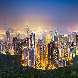 Hong Kong, China Cityscape from Victoria Peak at night