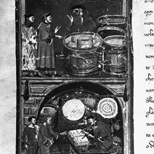 Illumination depicting two scenes of daily life in Florence, from the Biadaiolo Codex, by Domenico Lenzi, in the Biblioteca Medicea Laurenziana (Laurentian Library), Florence