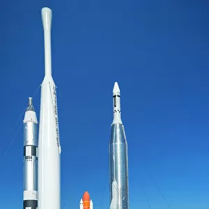 Florida, Kennedy Space Center, rockets with space shuttle Atlantis in the background