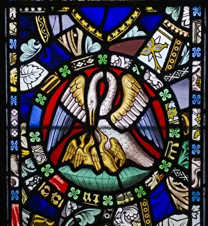 19th century Stained glass window in St Cuthberts Chapel on Inner Farne Island Northumberland