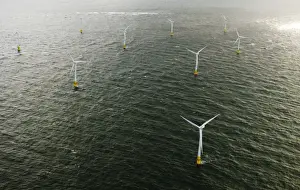 Global Warming Prints: Aerial view of Scroby Sands windfarm off Great Yarmouth Norfolk