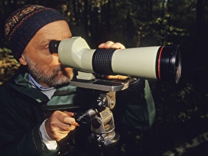Birding Prints: Birder looking through scope Kent