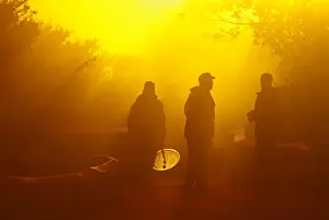 Dawn Prints: Birdwatchers sound recording on Anhinga Trail at dawn Florida Everglades USA